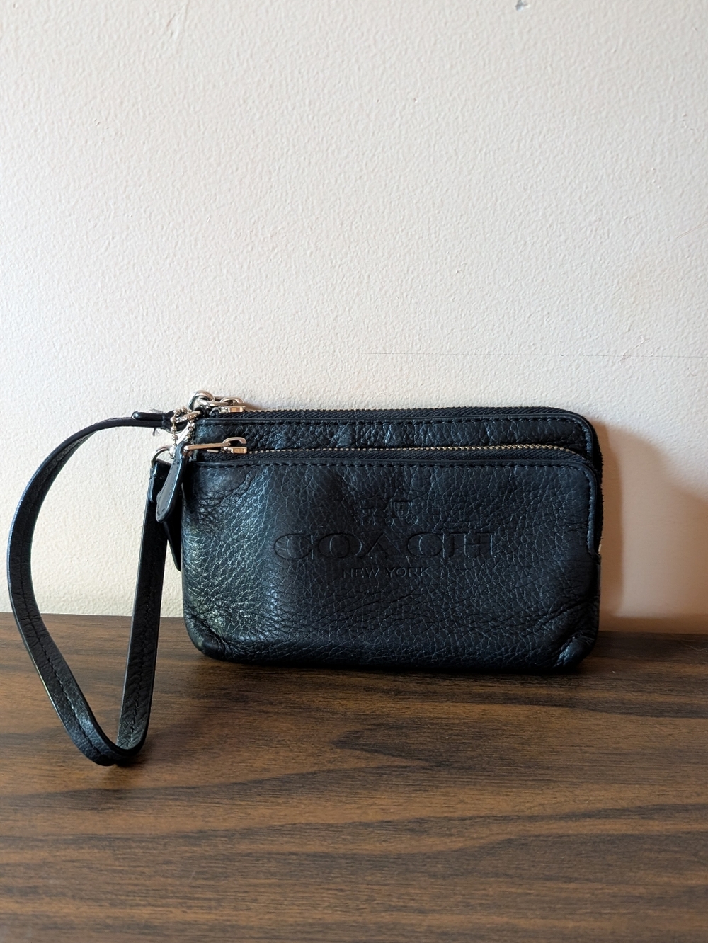 Y2K Coach Factory Black Leather Wristlet with Strap